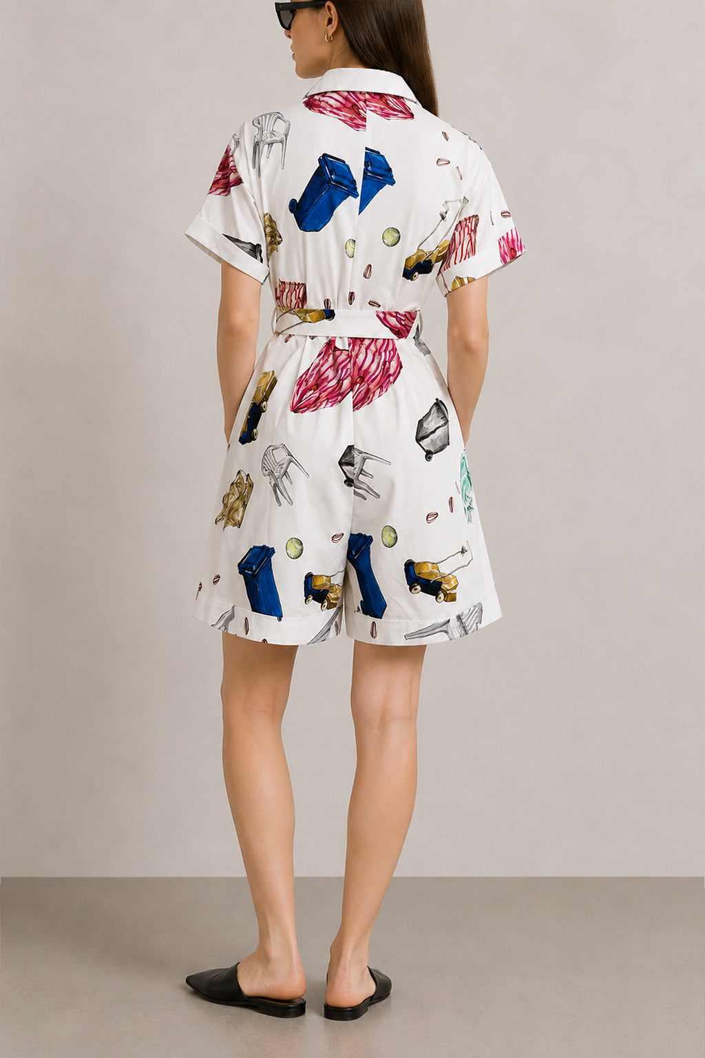 POLOSKA zip up playsuit 'Objects'
