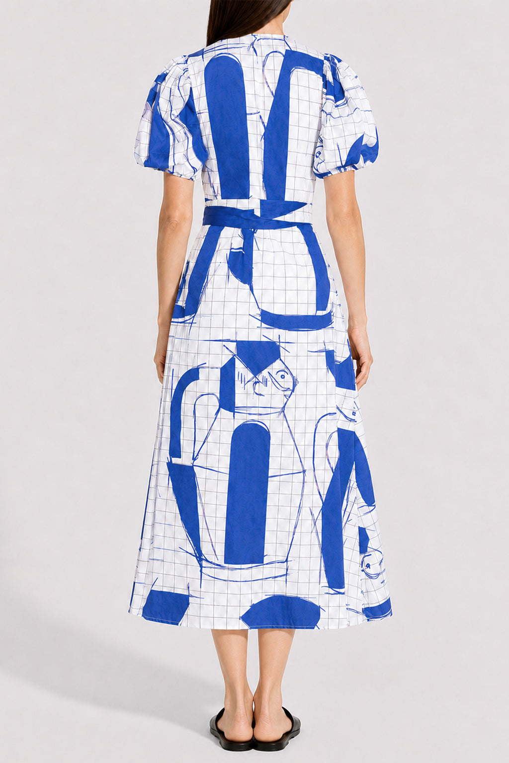 SZOMJAS puff sleeve wrap dress 'Sketch'