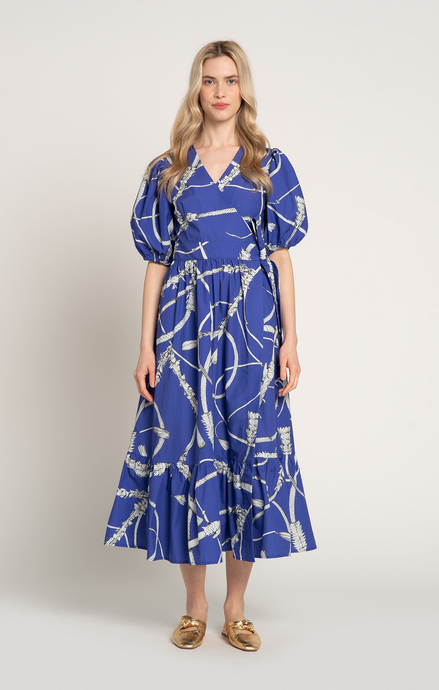 BARANYA ruffled wrap dress 'Whip Blue'