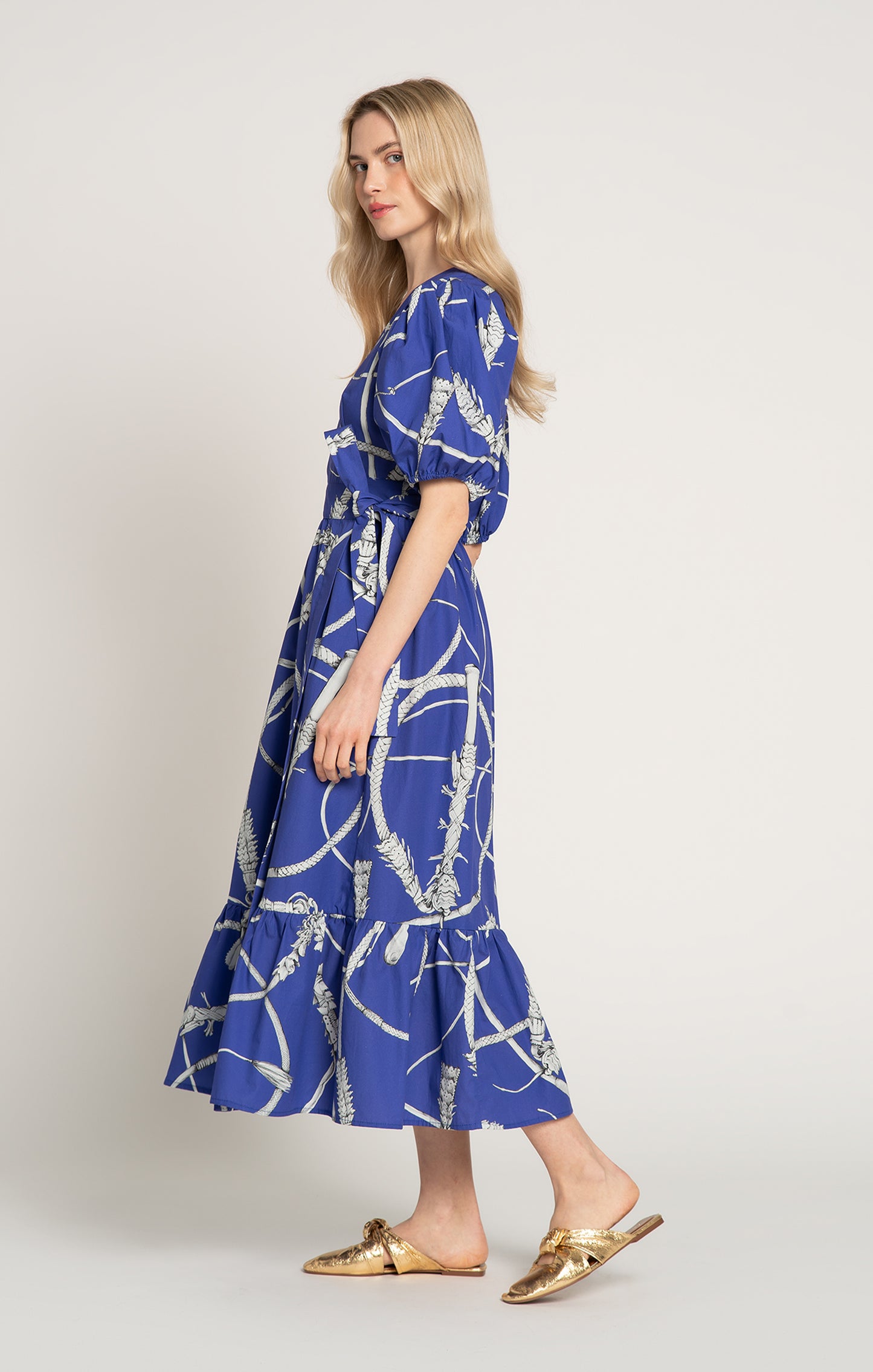 BARANYA ruffled wrap dress 'Whip Blue'