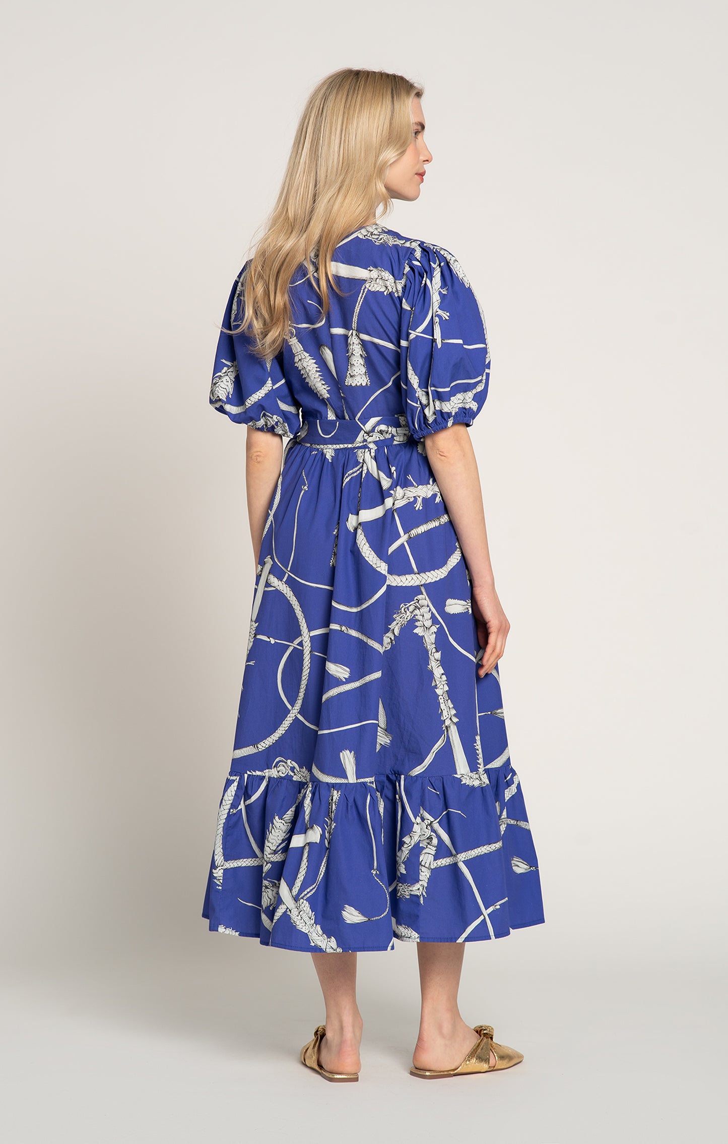 BARANYA ruffled wrap dress 'Whip Blue'
