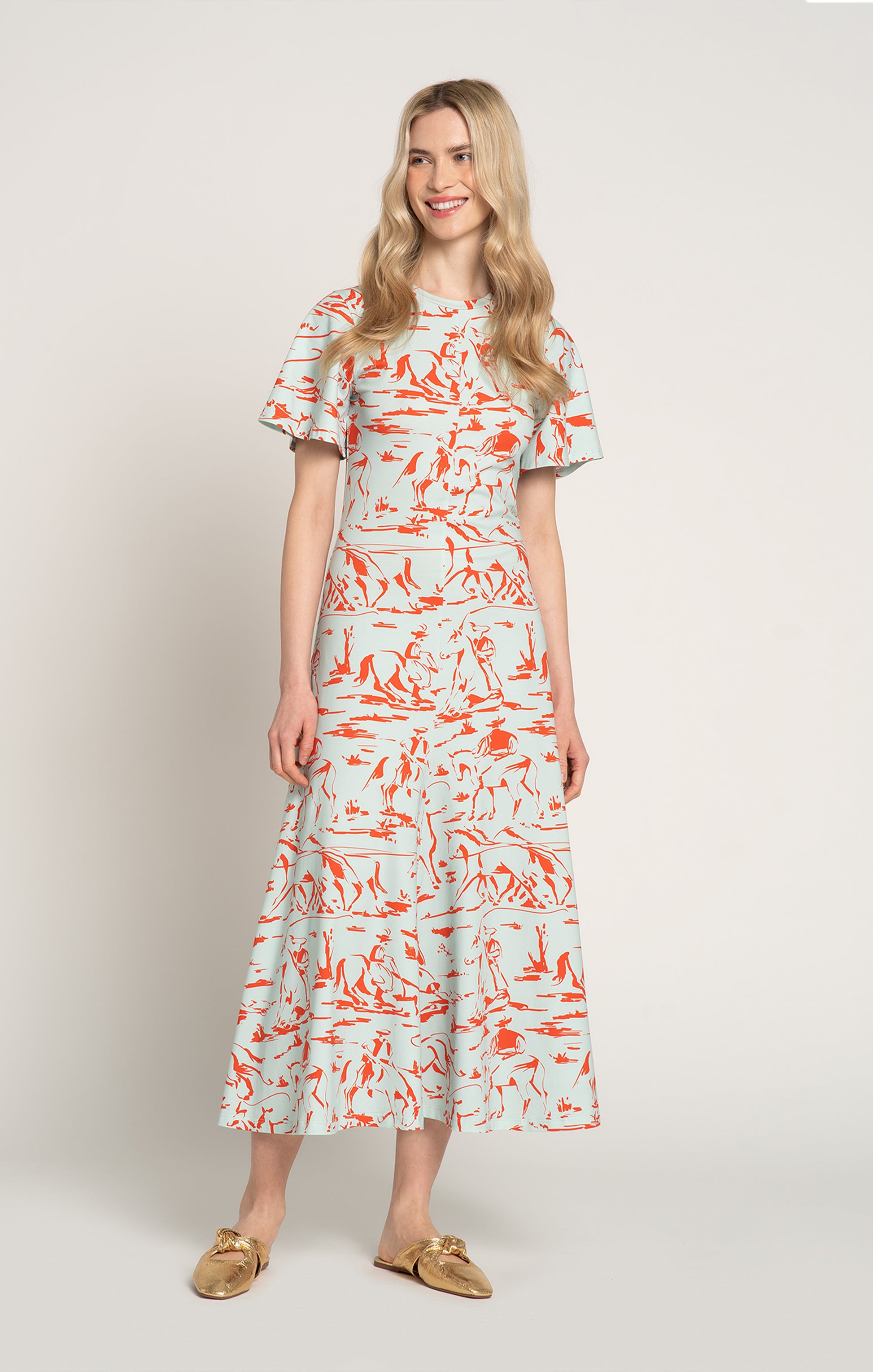 BETYAR midi jersey dress in Horsemen Mint print, from Spring/Summer 2025 collection