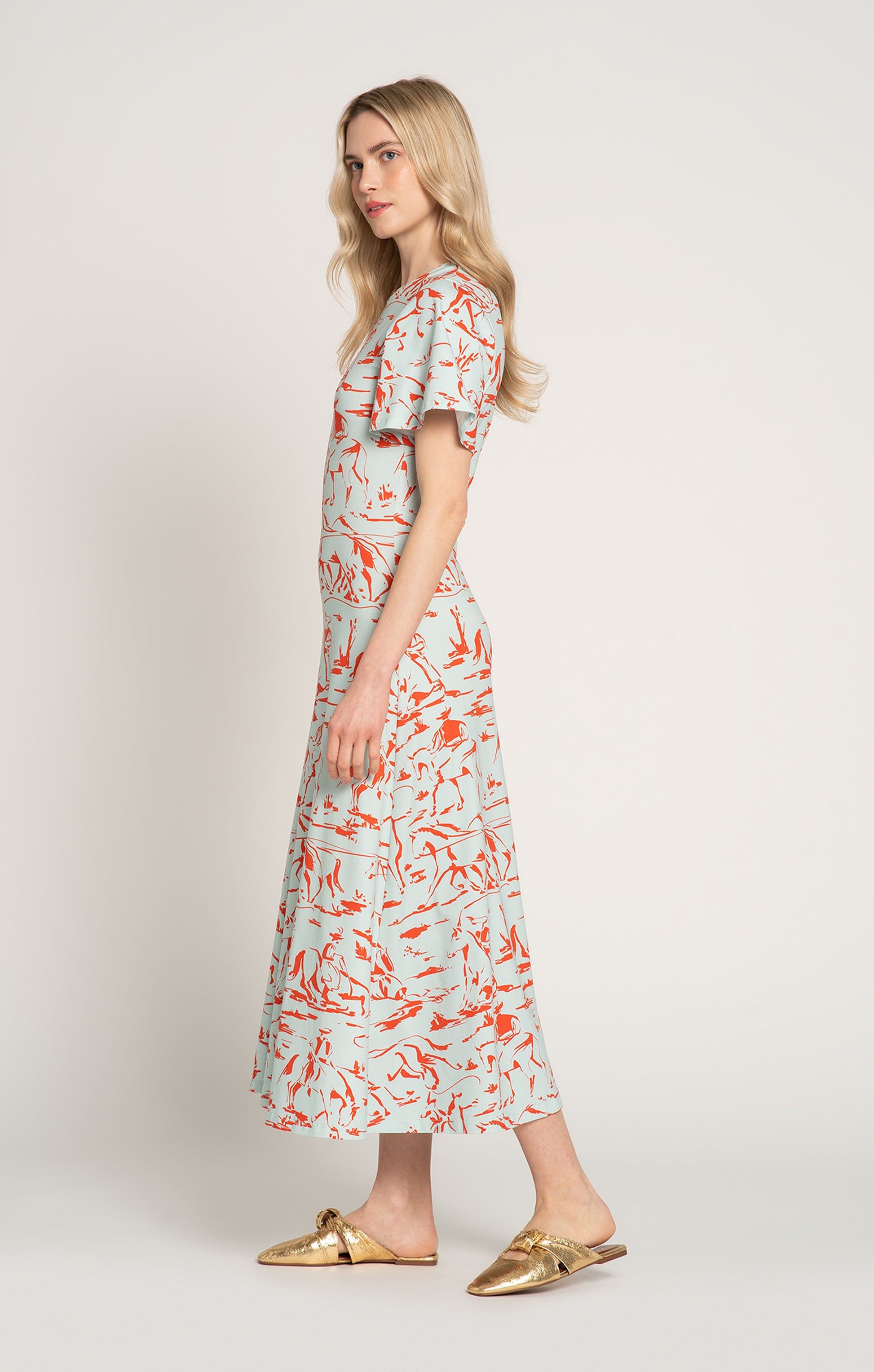 BETYAR midi jersey dress in Horsemen Mint print, from Spring/Summer 2025 collection