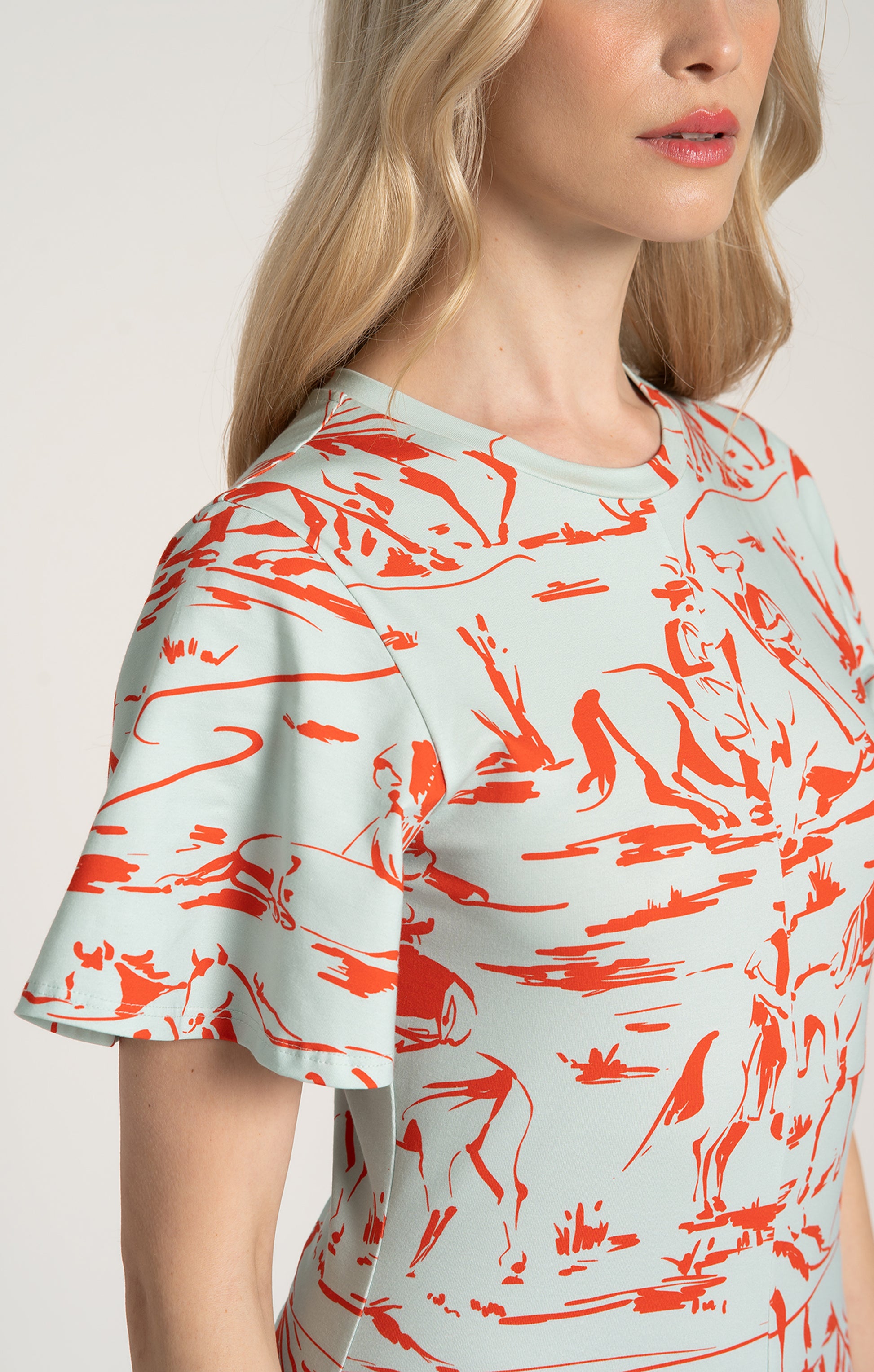 BETYAR midi jersey dress in Horsemen Mint print, from Spring/Summer 2025 collection