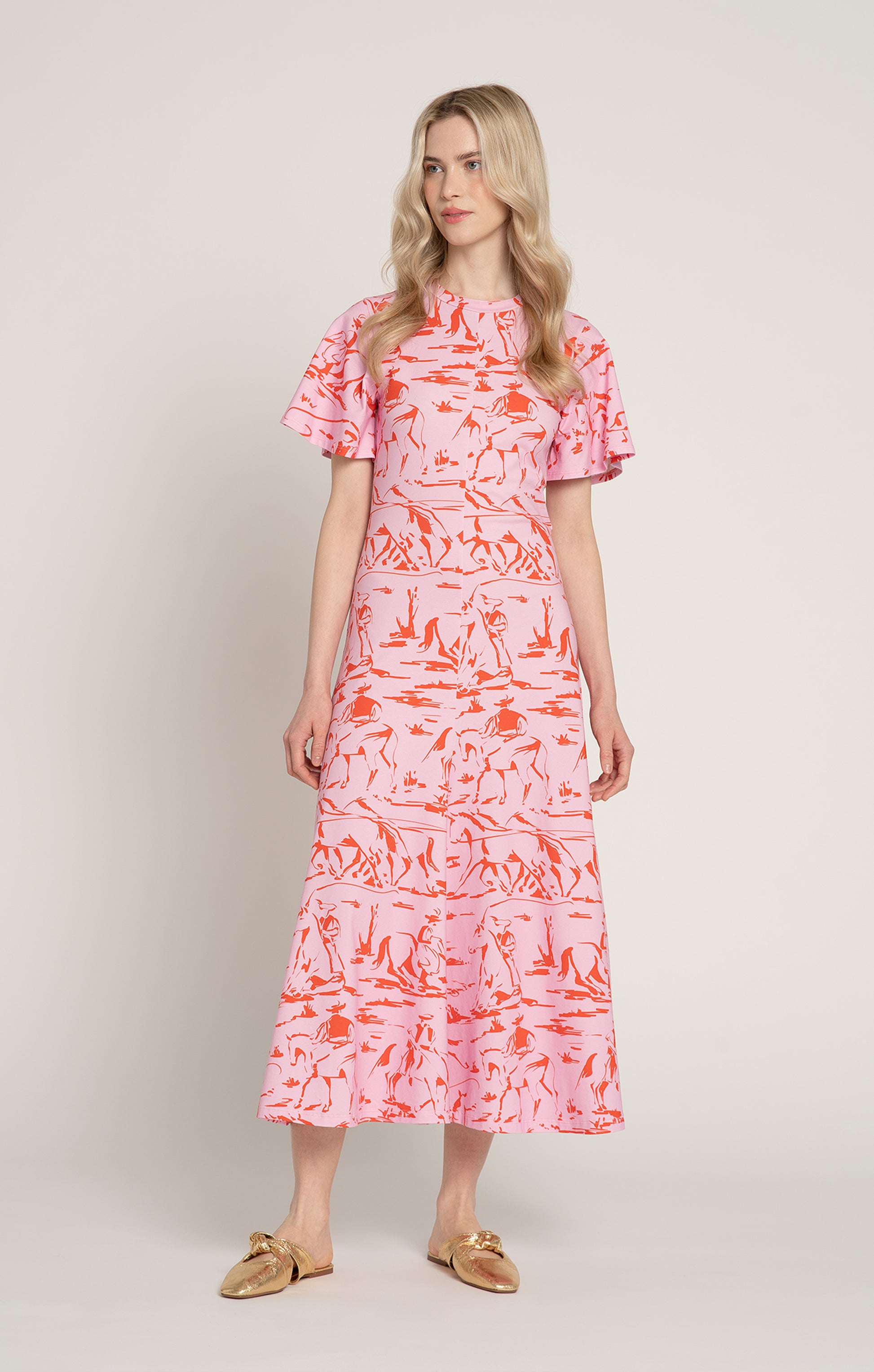 BETYAR midi jersey dress in Horsemen Pink print, from Spring/Summer 2025 collection
