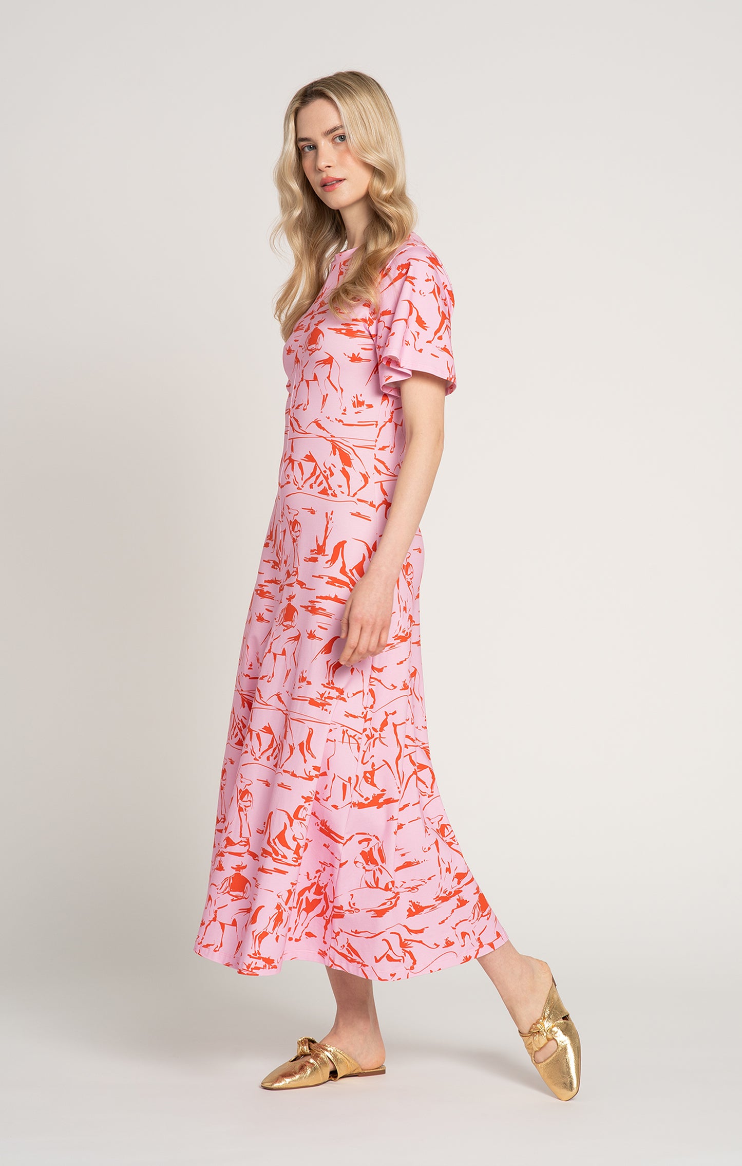 BETYAR midi jersey dress in Horsemen Pink print, from Spring/Summer 2025 collection