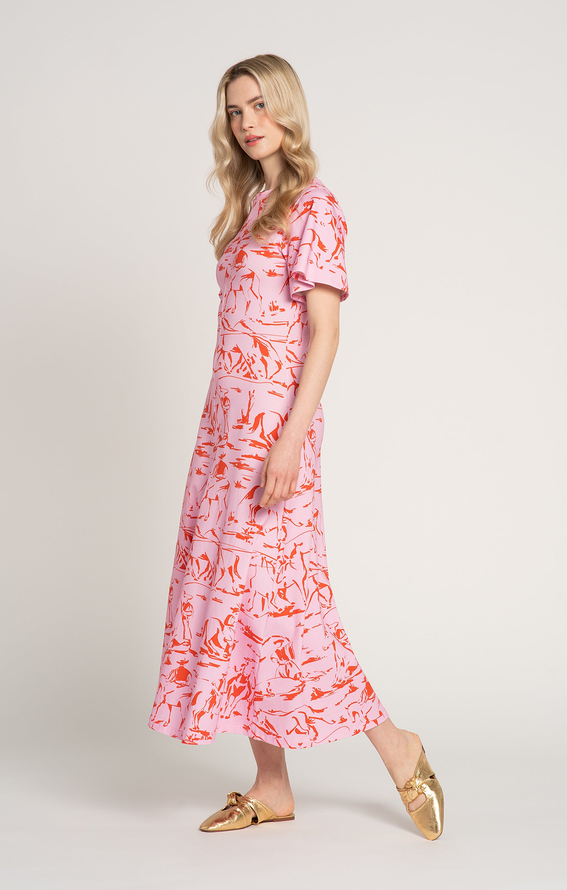BETYAR midi jersey dress in Horsemen Pink print, from Spring/Summer 2025 collection