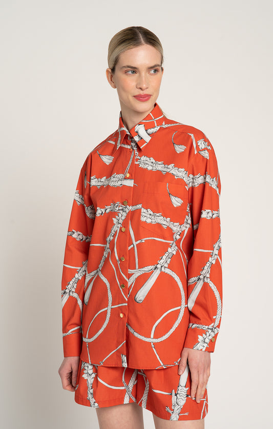 CSUTAK oversized poplin shirt in Whip Red print, from Spring/Summer 2025 collection