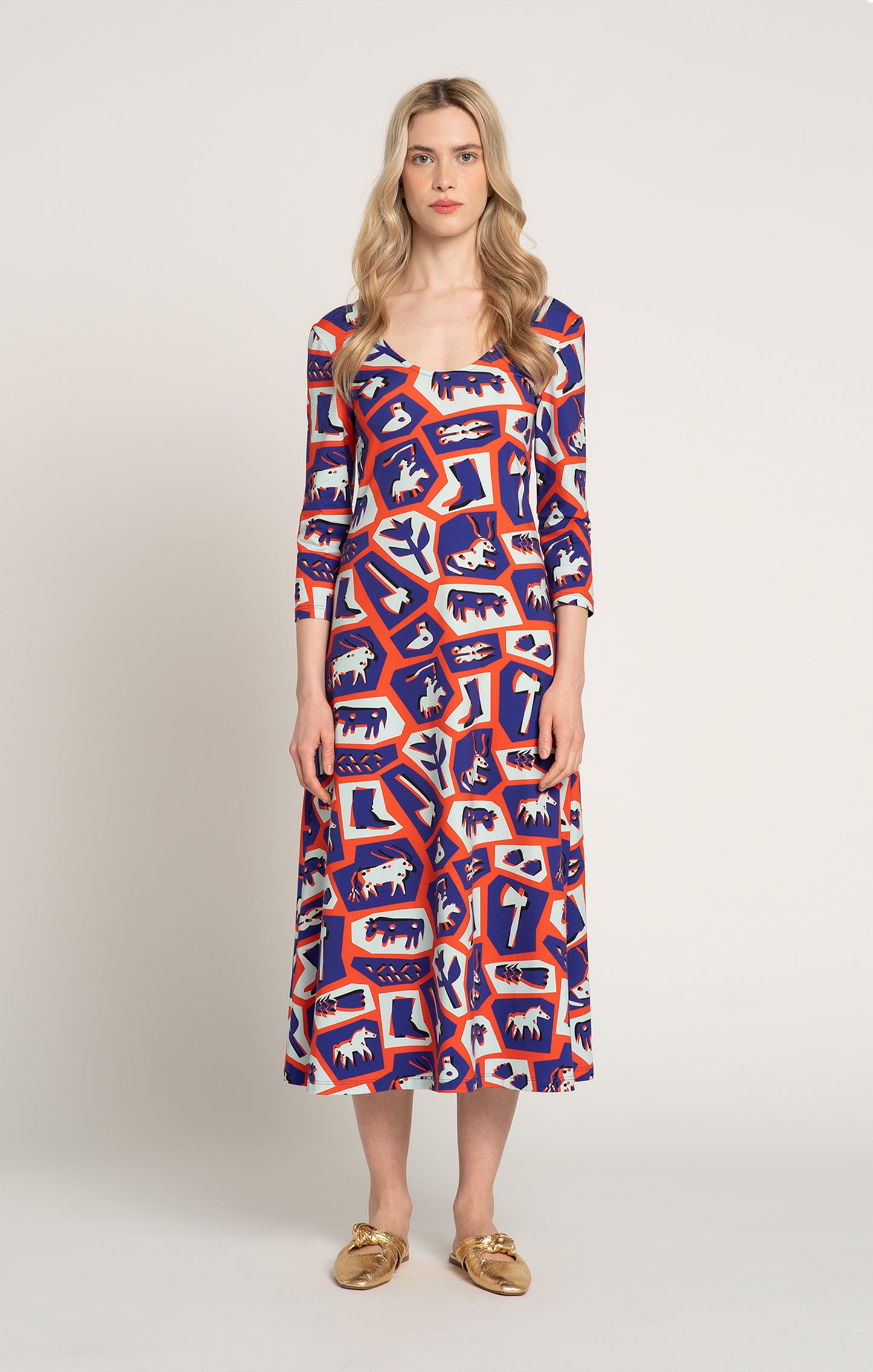 HORTOBAGY flared jersey dress 'Totem Red'