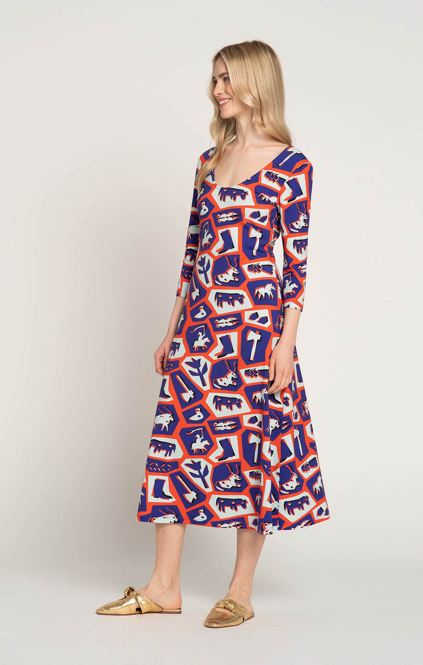HORTOBAGY flared jersey dress 'Totem Red'
