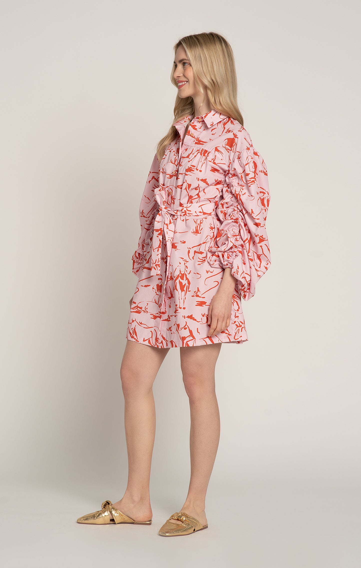 NYEREG voluminous sleeve shirt dress 'Horsemen Pink'