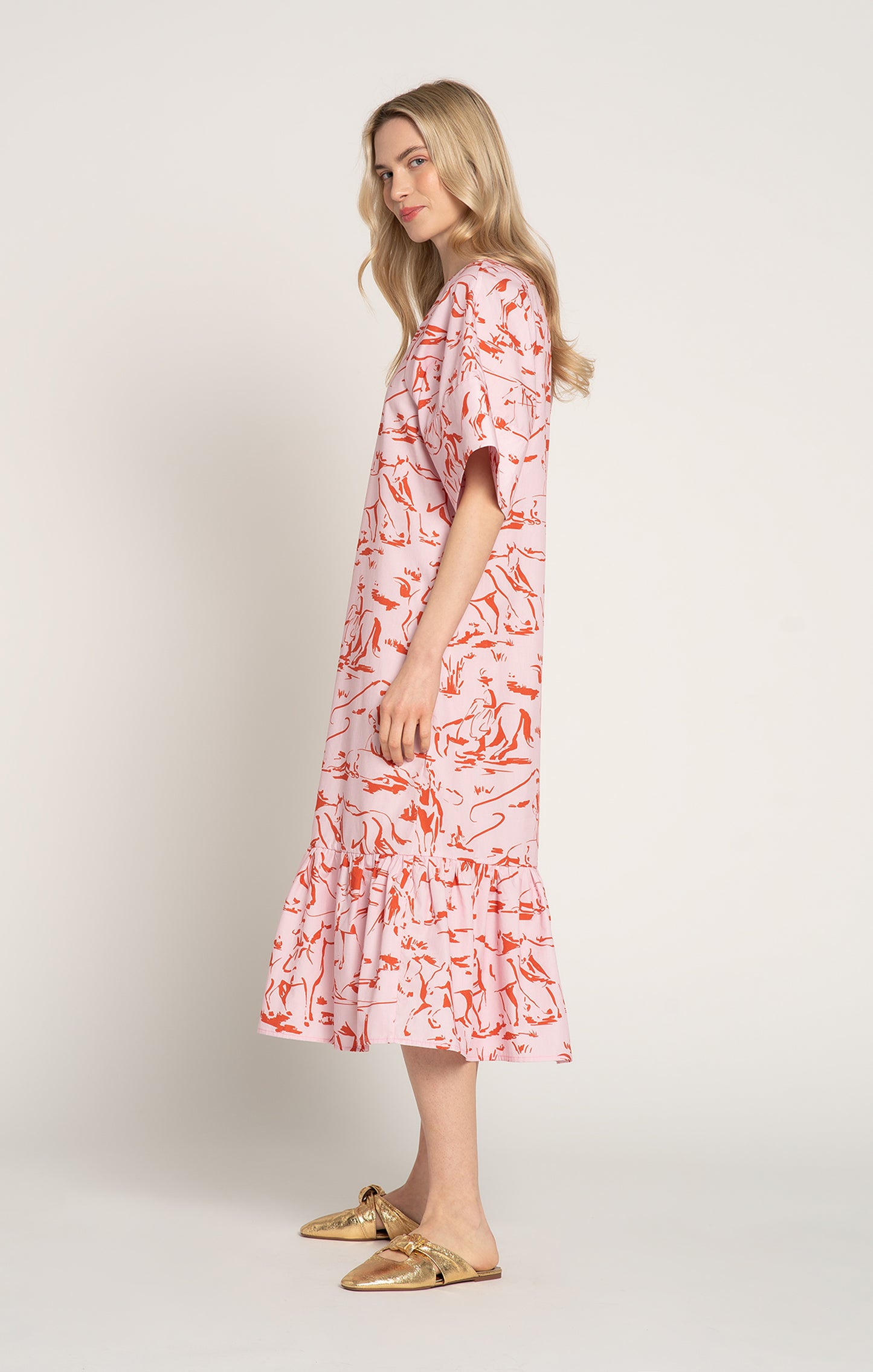 PATKO V-neck ruffled dress 'Horsemen Pink'