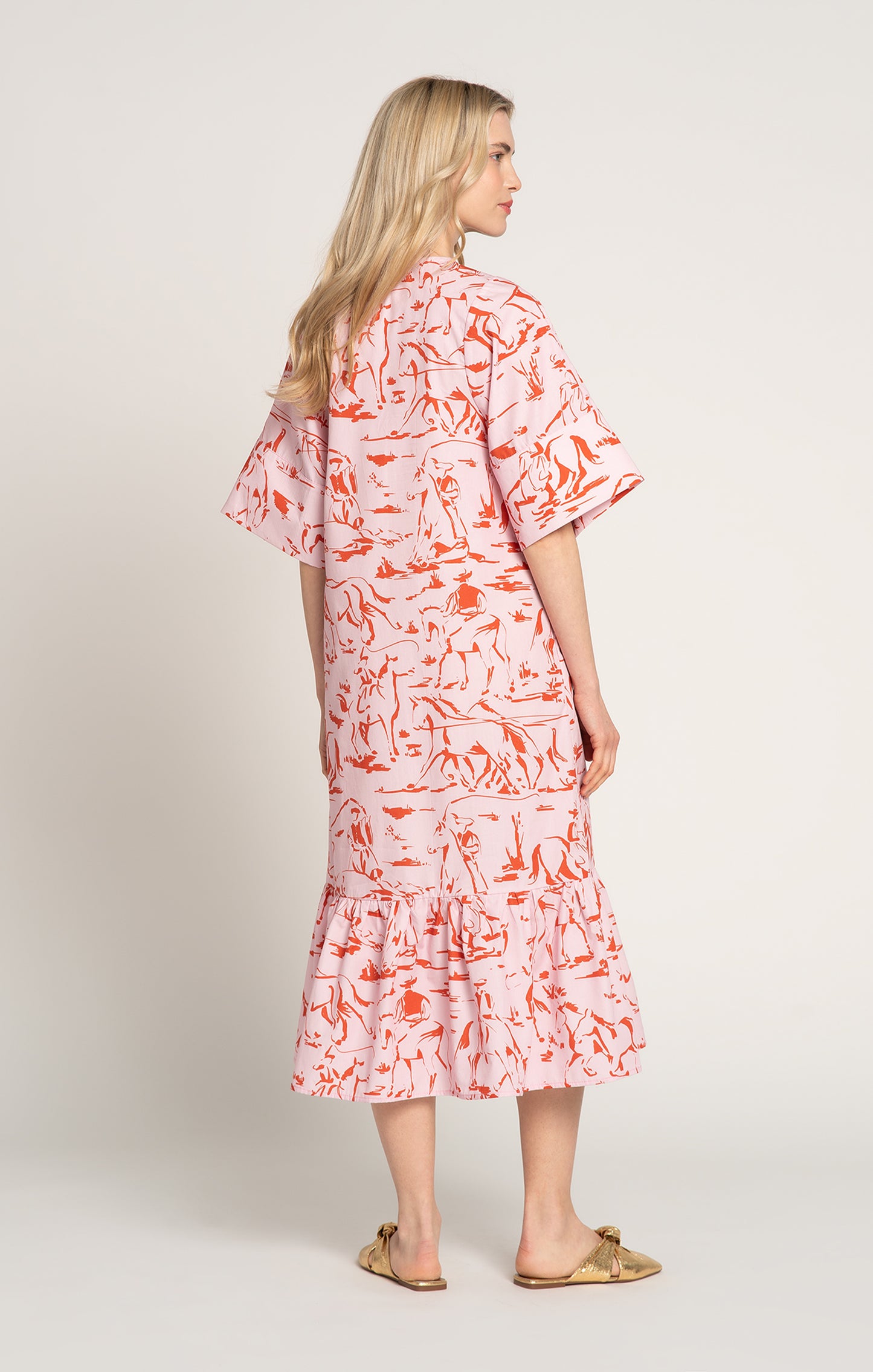 PATKO V-neck ruffled dress 'Horsemen Pink'