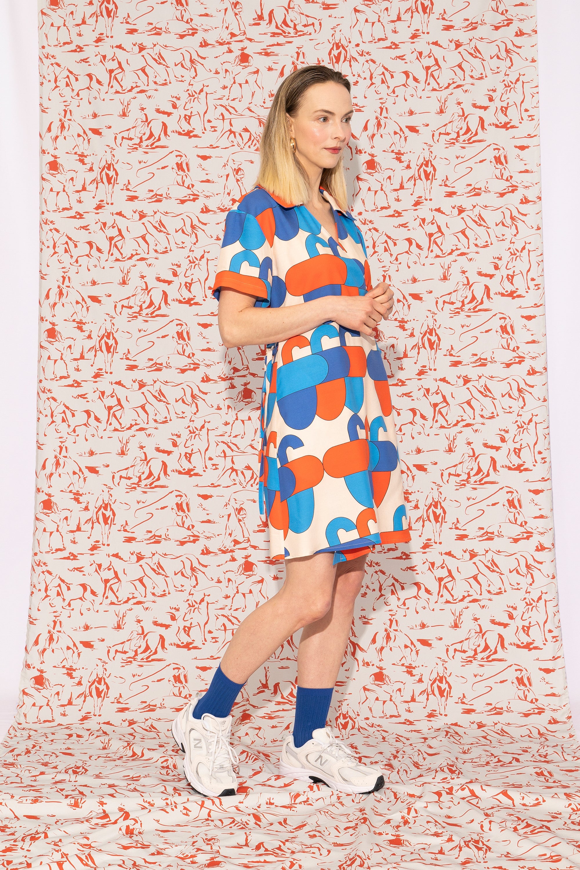 DAUS short sleeve wrap dress 'Acorn Blue'