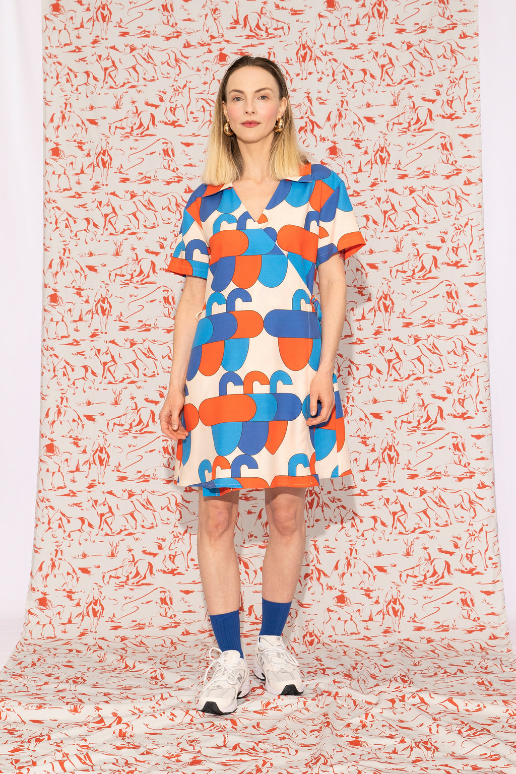 DAUS short sleeve wrap dress 'Acorn Blue'