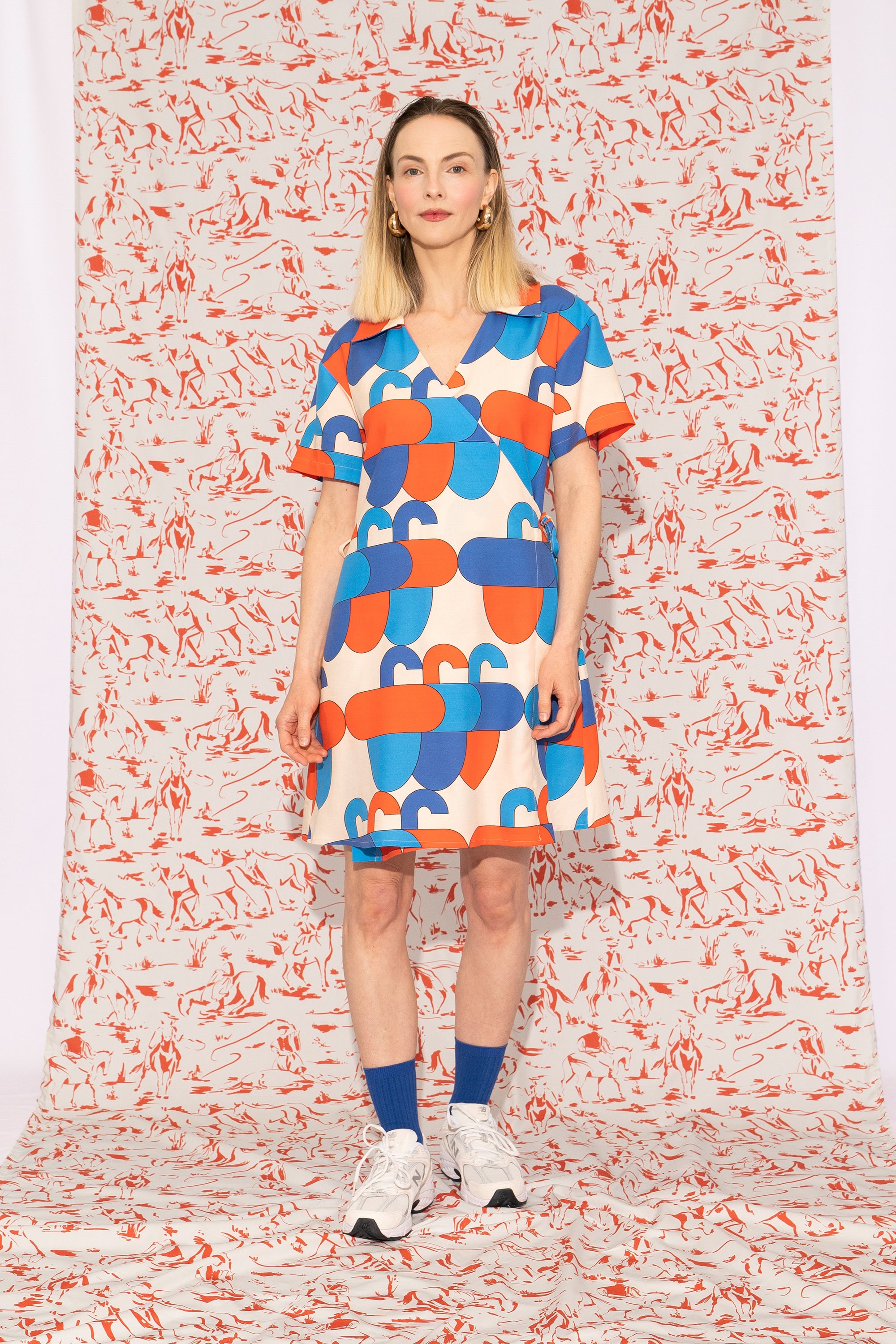 DAUS short sleeve wrap dress 'Acorn Blue'