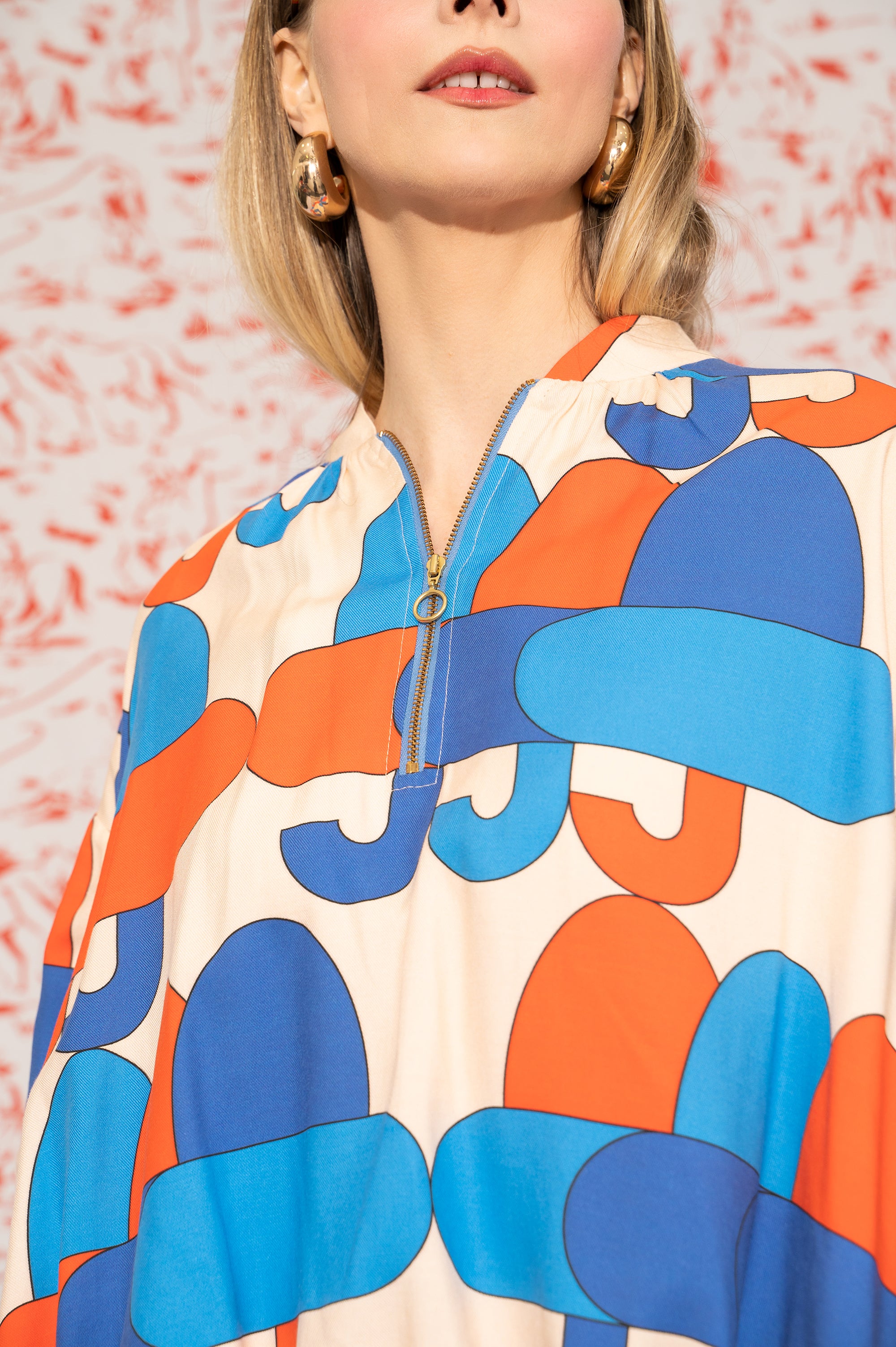 KOLOMPER gathered sleeve bomber shirt 'Acorn Blue'