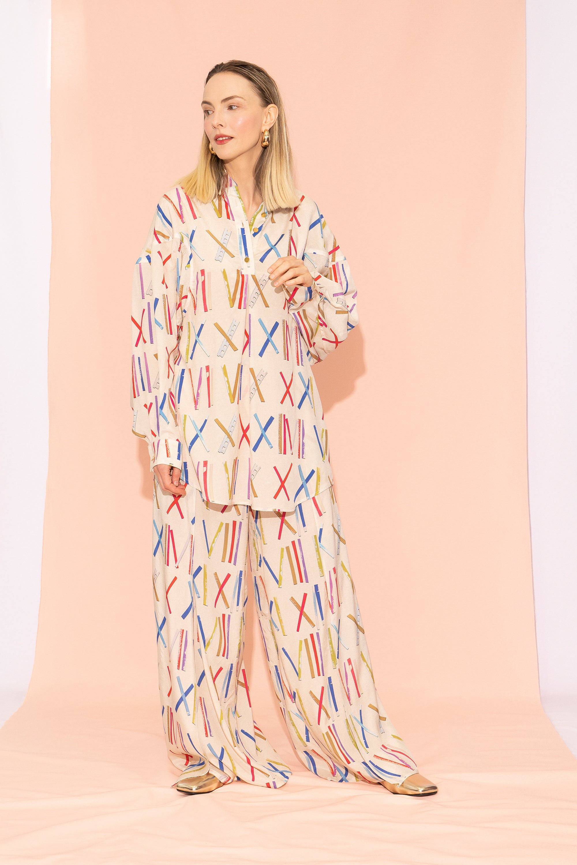 LAPI overlap palazzo trousers 'Numbers'