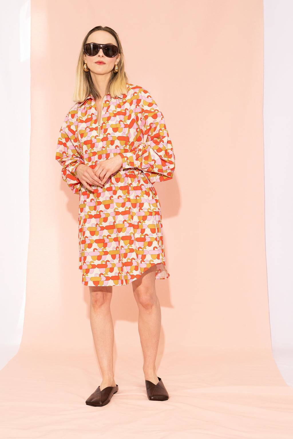 MENZA volume sleeve shirt dress 'Acorn Pink'