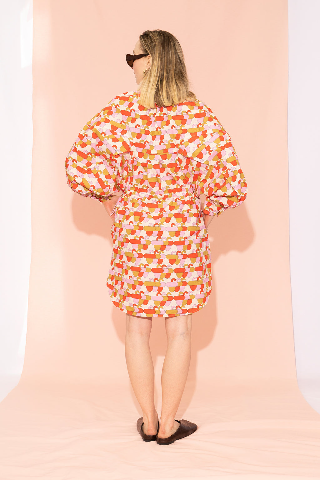 MENZA volume sleeve shirt dress 'Acorn Pink'