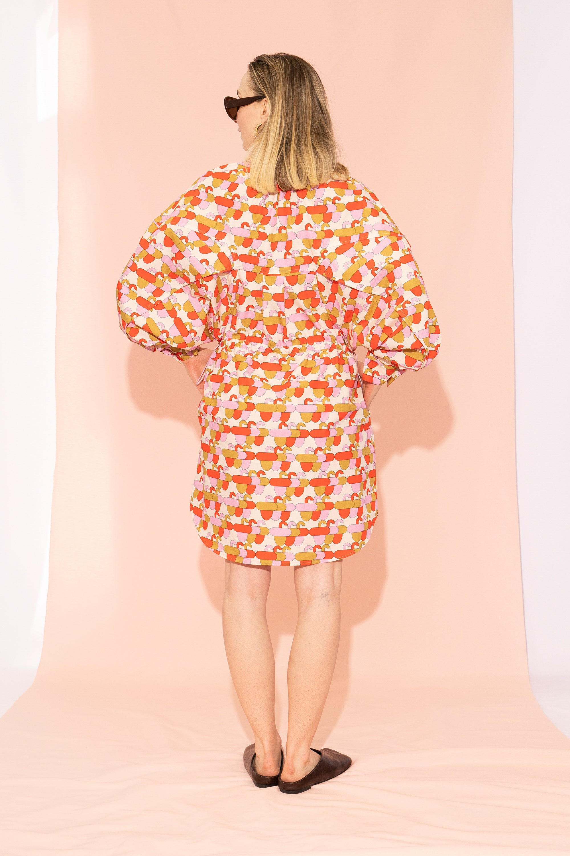 MENZA volume sleeve shirt dress 'Acorn Pink'