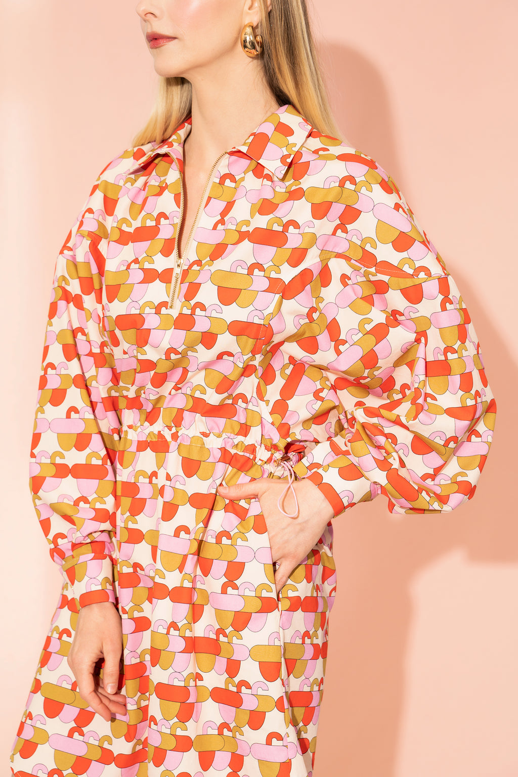 MENZA volume sleeve shirt dress 'Acorn Pink'