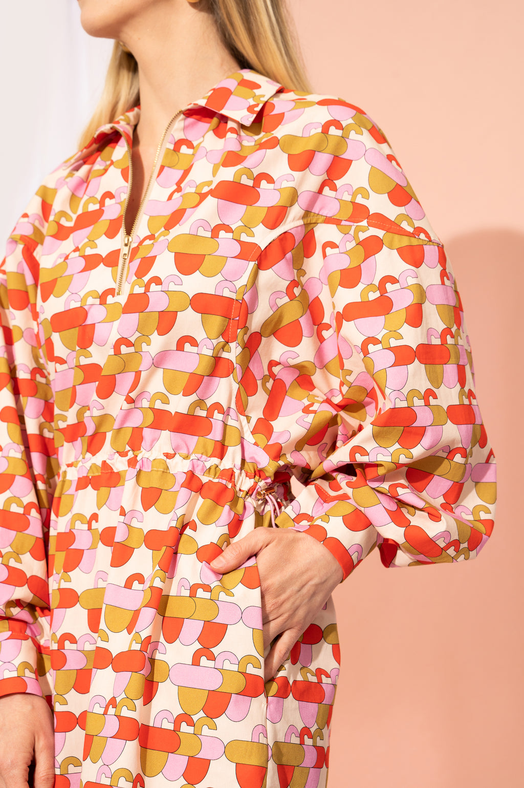 MENZA volume sleeve shirt dress 'Acorn Pink'