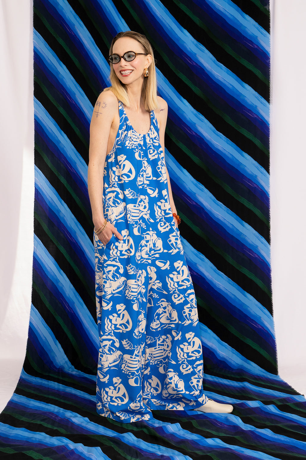 PIKO gathered jersey jumpsuit 'Seasons Blue'