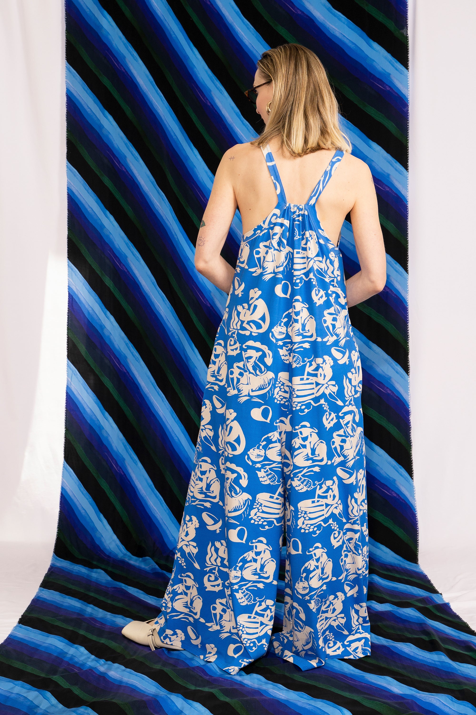 PIKO gathered jersey jumpsuit 'Seasons Blue'