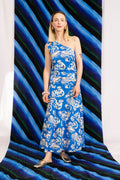 TALON asymmetric gathered jersey dress 'Seasons Blue'