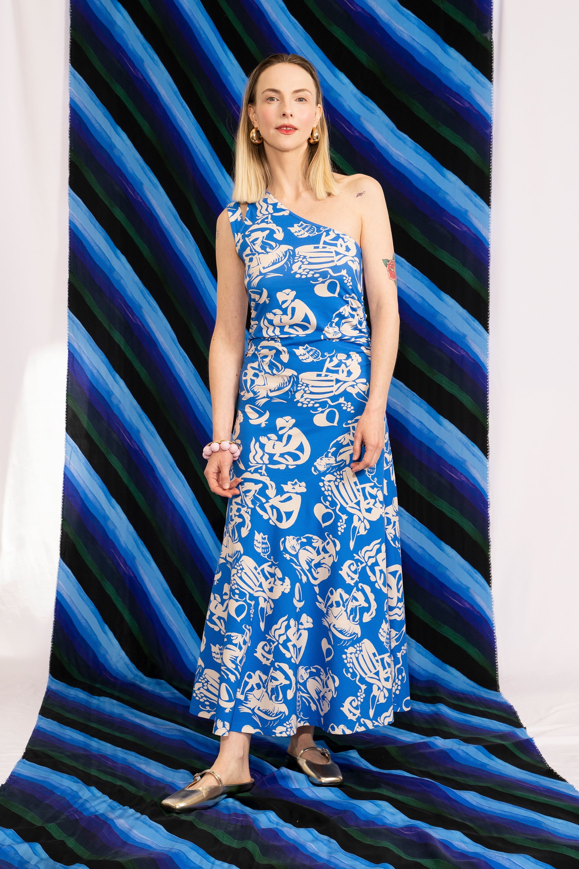 TALON asymmetric gathered jersey dress 'Seasons Blue'