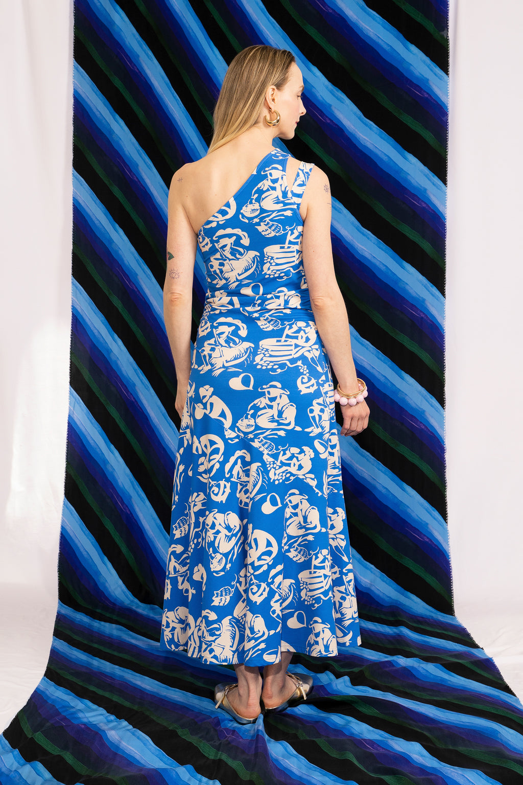 TALON asymmetric gathered jersey dress 'Seasons Blue'