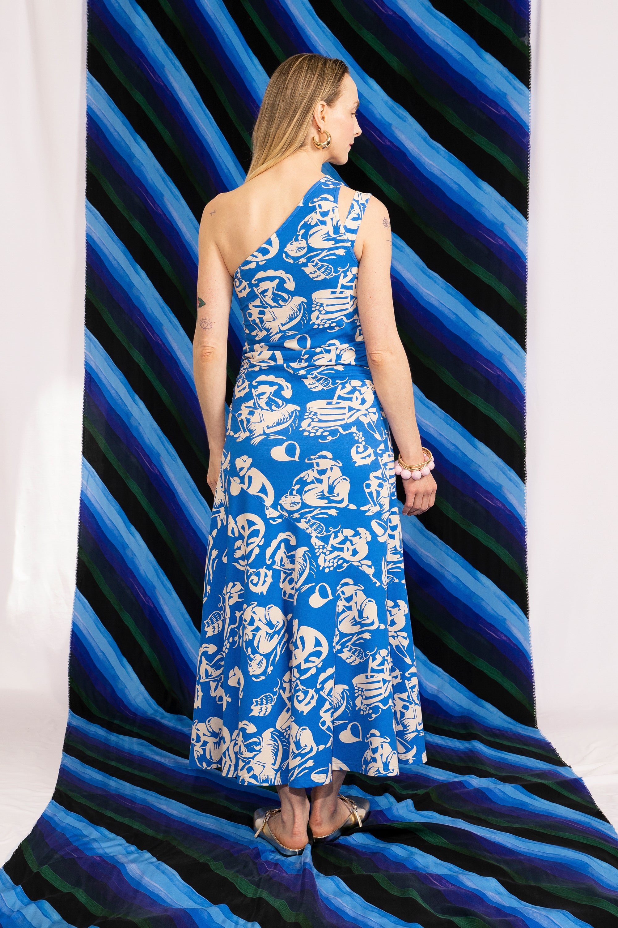 TALON asymmetric gathered jersey dress 'Seasons Blue'