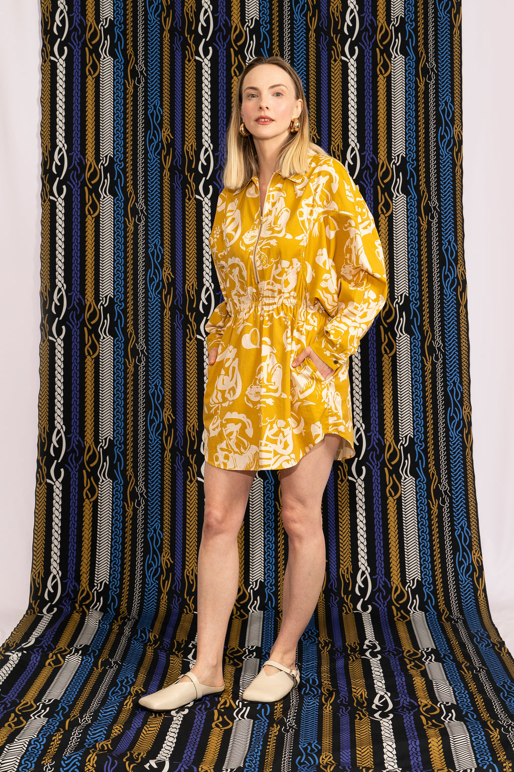 MENZA volume sleeve shirt dress 'Seasons Gold'