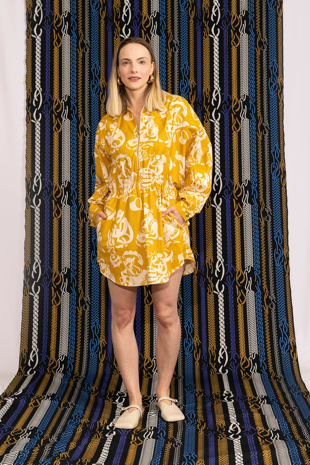 MENZA volume sleeve shirt dress 'Seasons Gold'