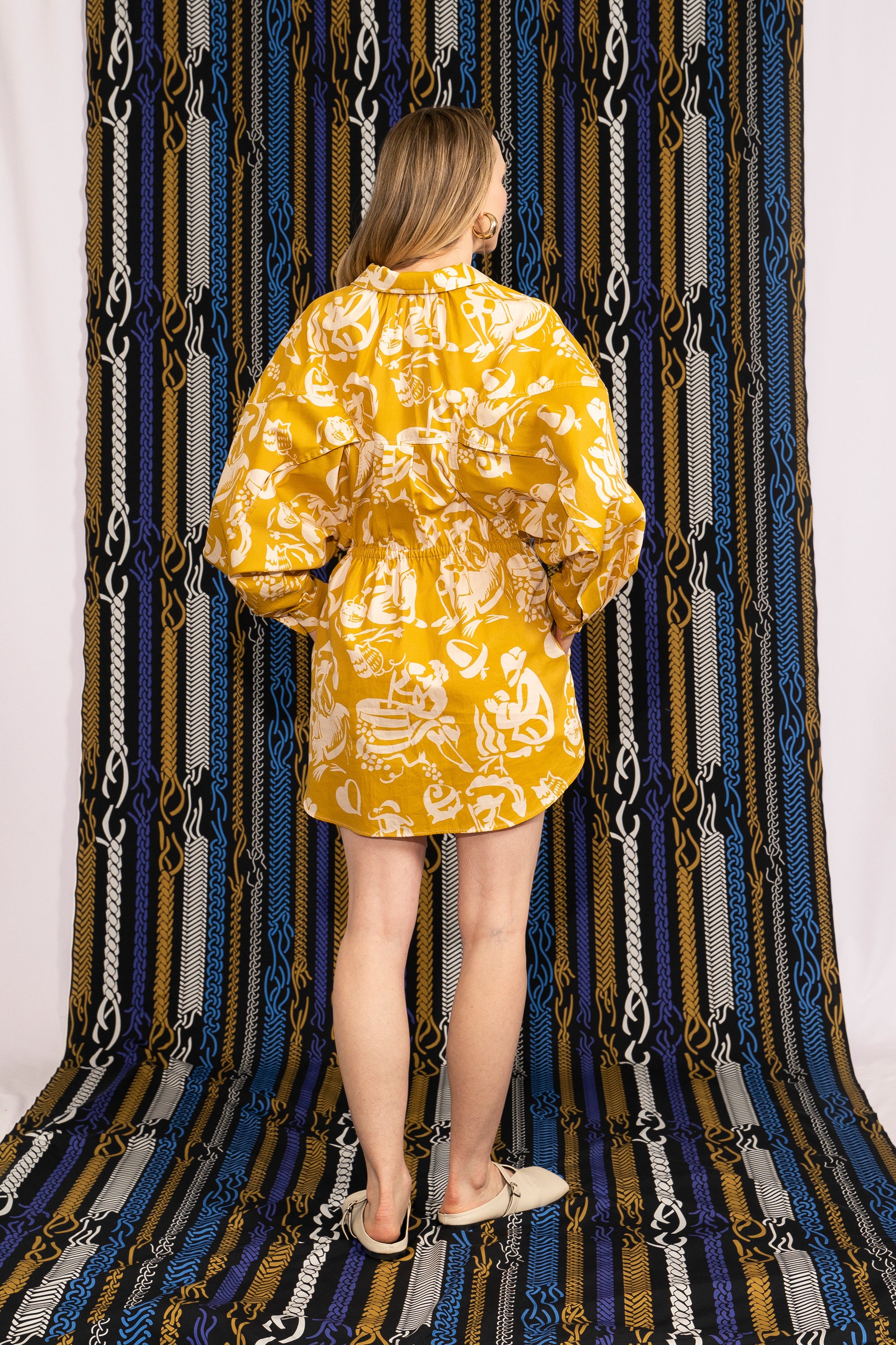 MENZA volume sleeve shirt dress 'Seasons Gold'