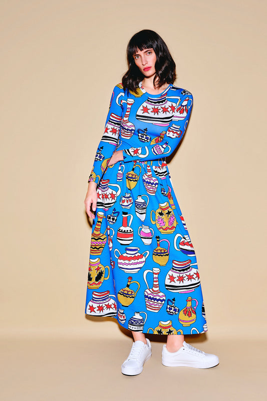 TEPSI drop waist midi dress 'Doodle Vases'