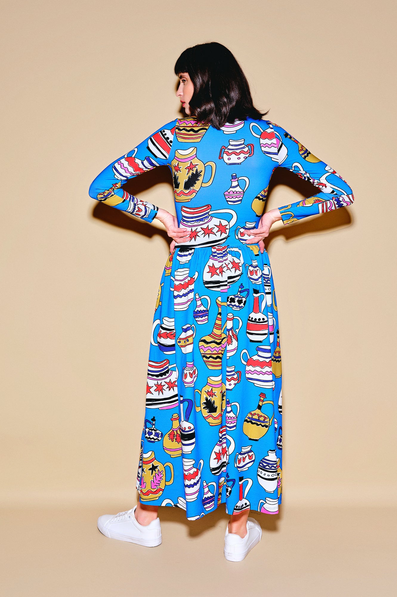 TEPSI drop waist midi dress 'Doodle Vases'