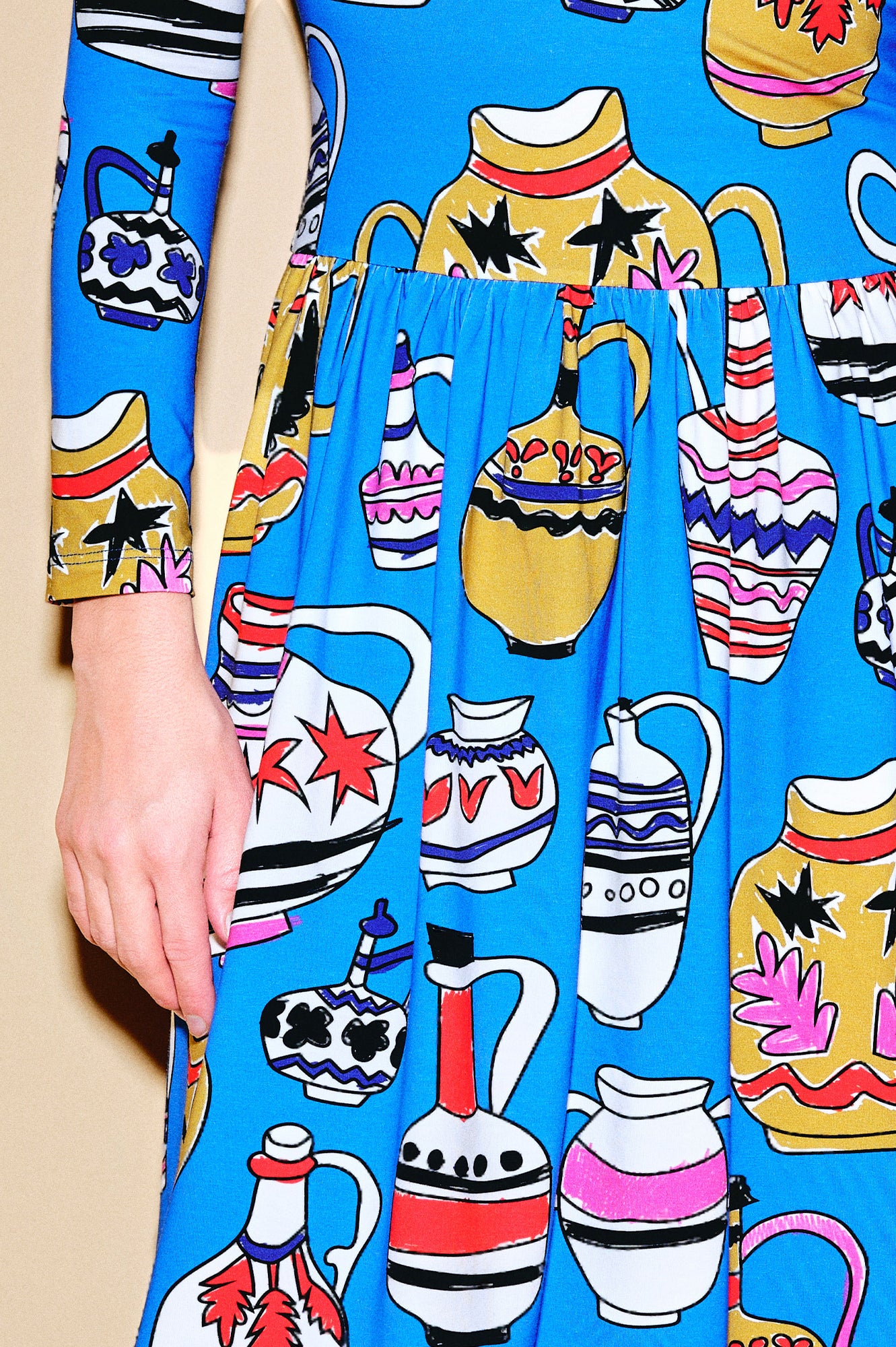 TEPSI drop waist midi dress 'Doodle Vases'