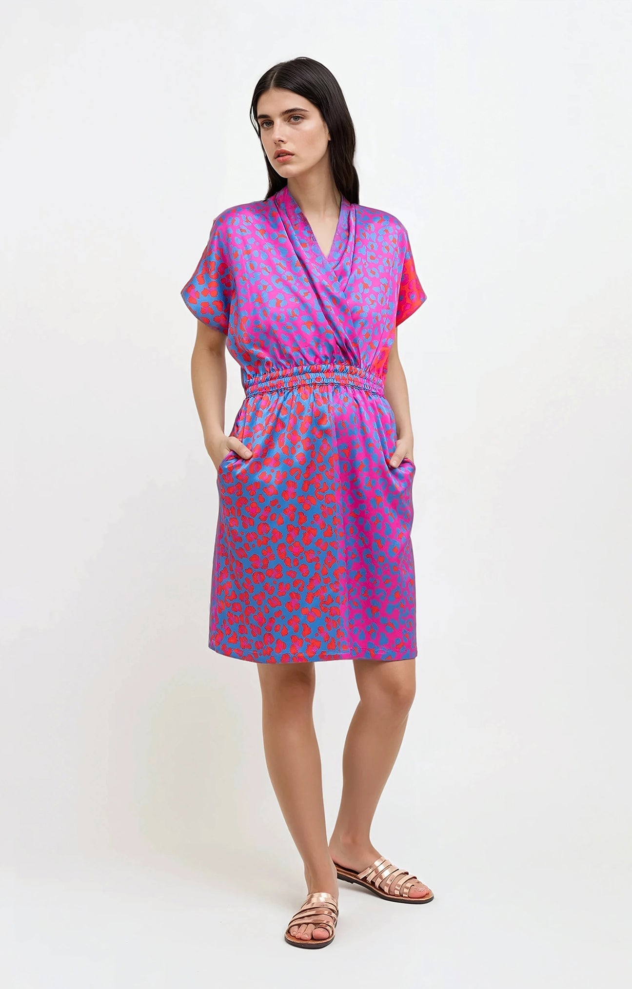 HEVIZ drape front short dress ‘Blossom cheetah’