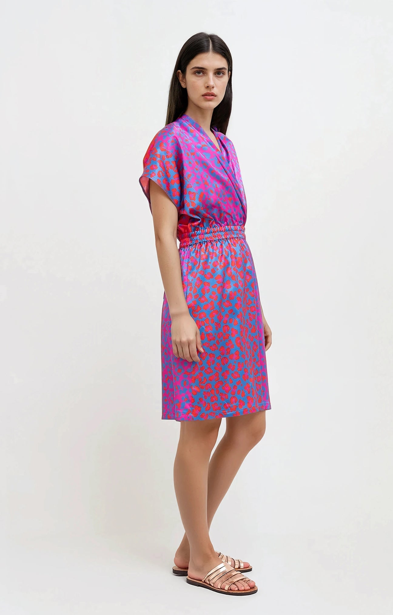 HEVIZ drape front short dress ‘Blossom cheetah’