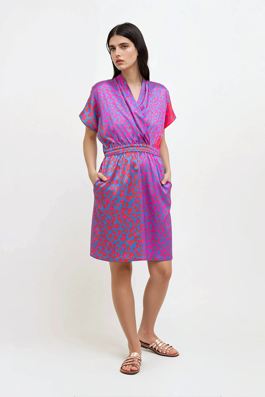 HEVIZ drape front short dress ‘Blossom cheetah’