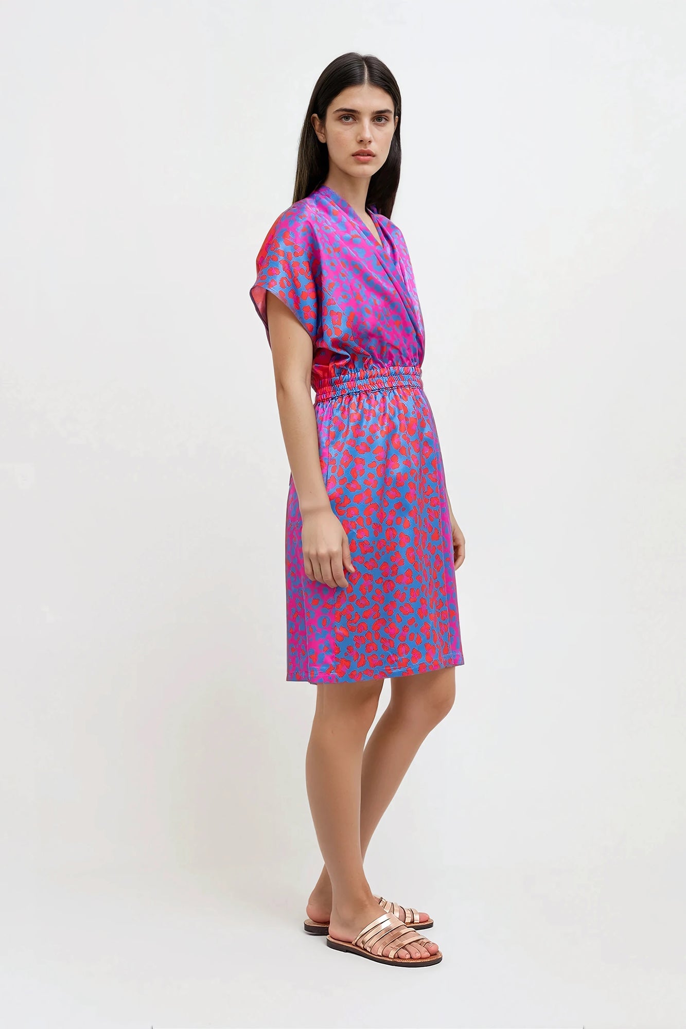 HEVIZ drape front short dress ‘Blossom cheetah’
