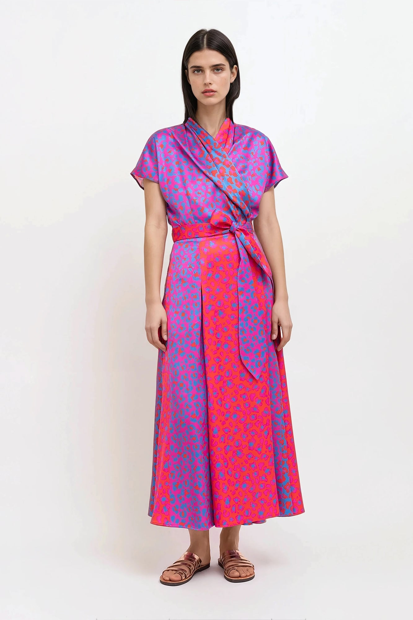 TOR multi pleats wrap dress ‘Blossom cheetah’