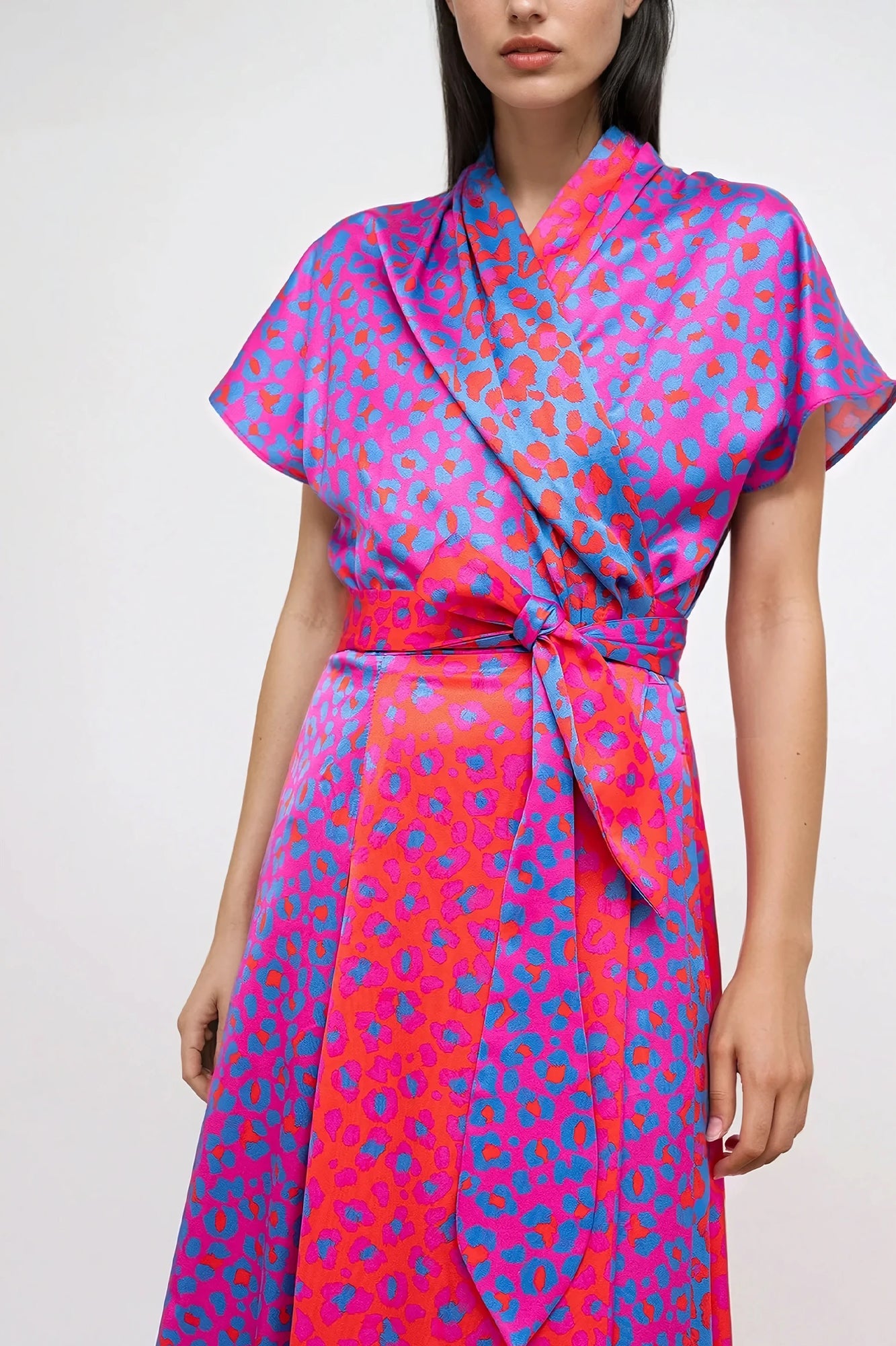 TOR multi slits wrap dress ‘Blossom cheetah’