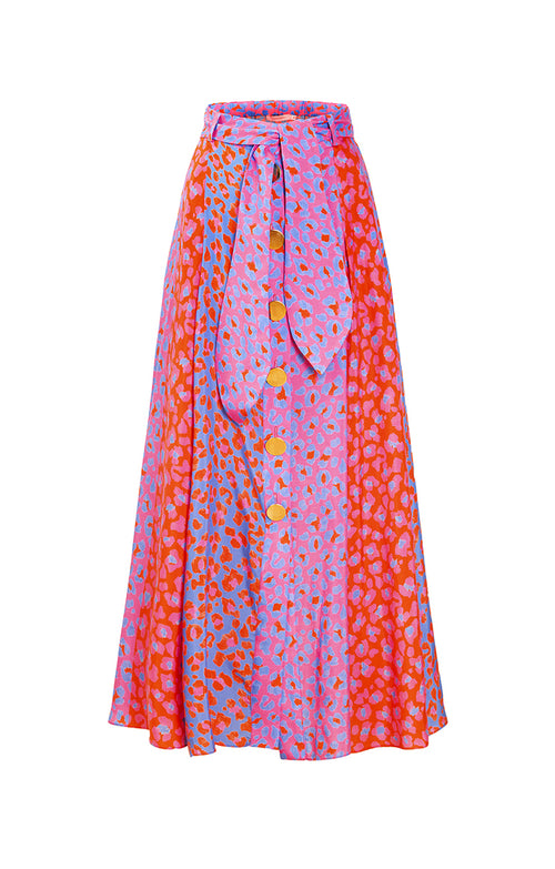 ABBAZIA button front slit skirt ‘Blossom cheetah’