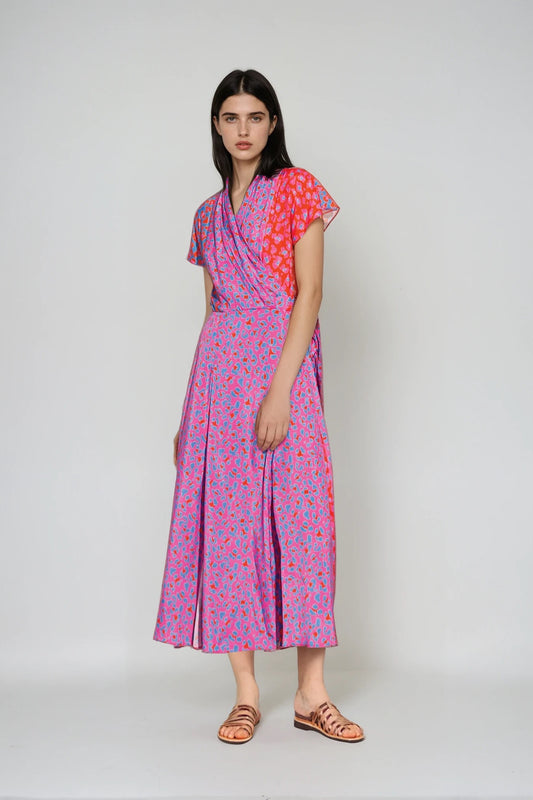 TOR multi slits wrap dress ‘Blossom cheetah’