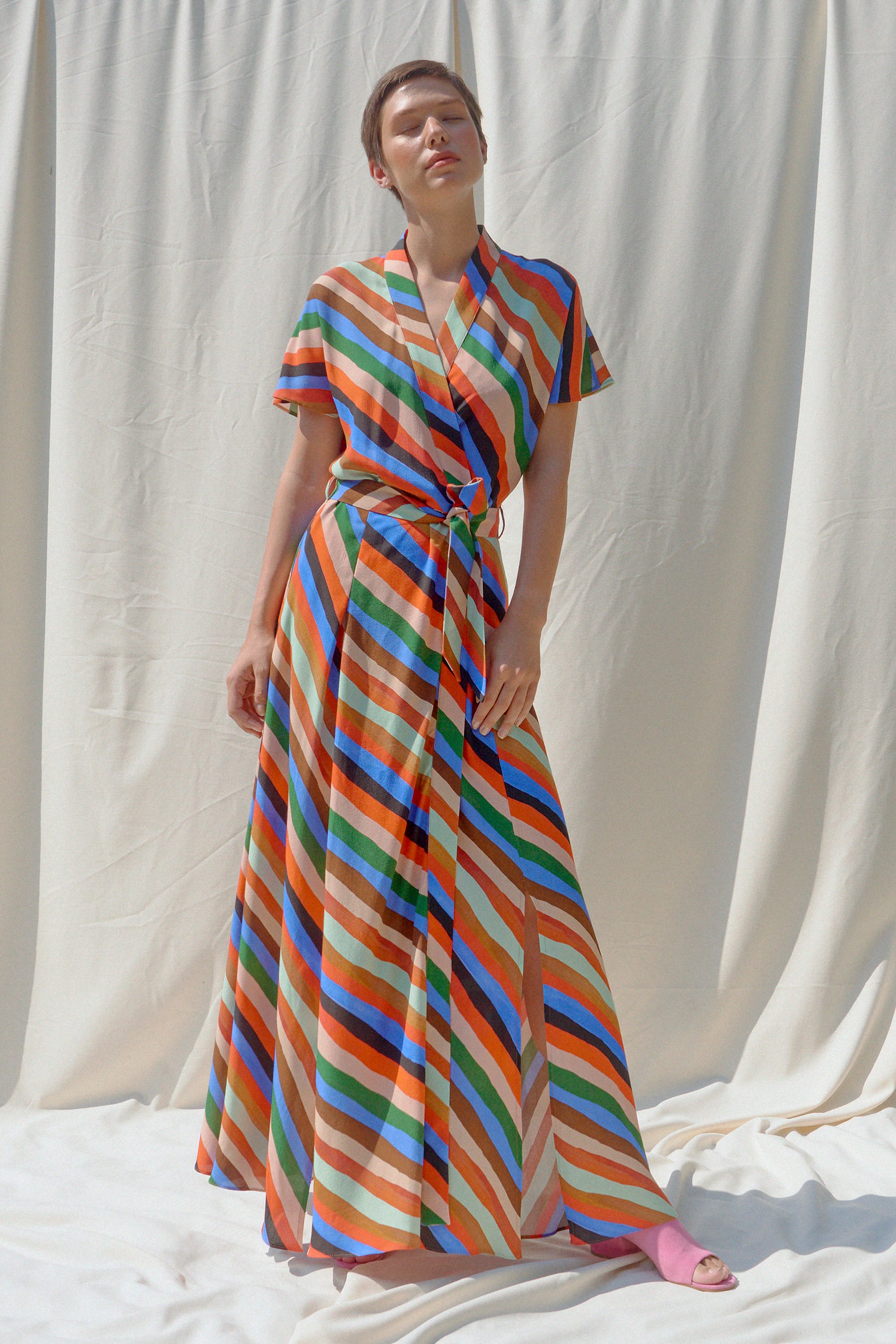 GYAL multi slits kimono dress 'Stripes Print'