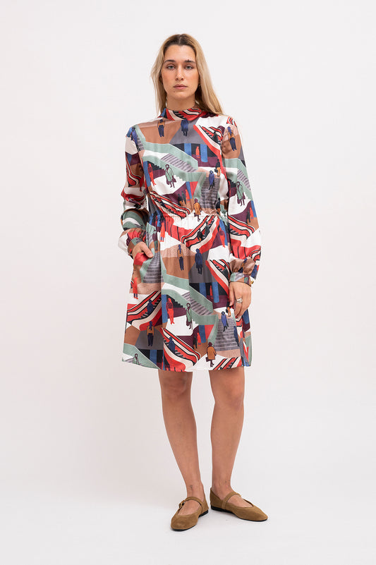 KELENFOLD mock neck dress 'Stairs Print'