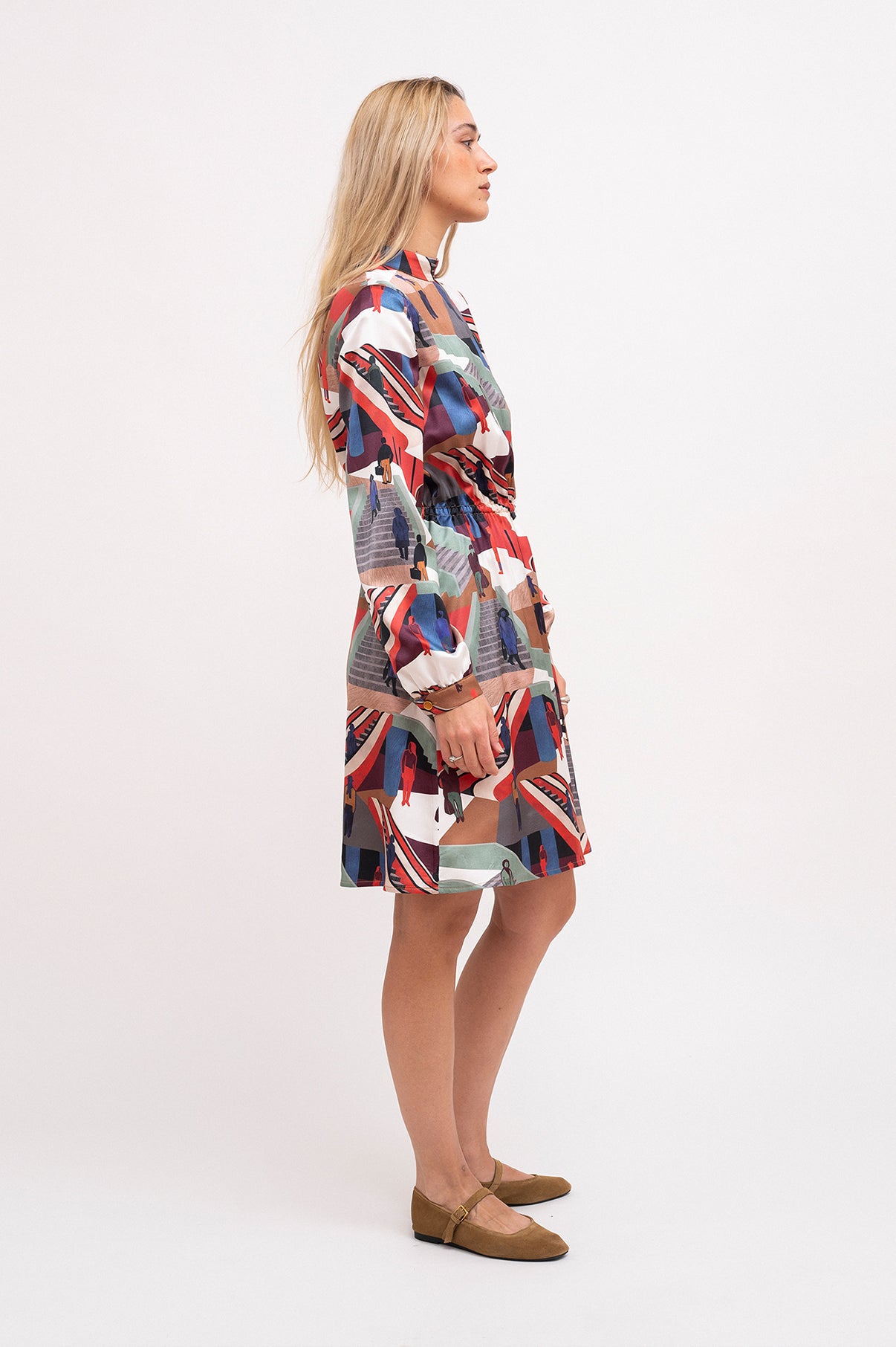 KELENFOLD mock neck dress 'Stairs Print'